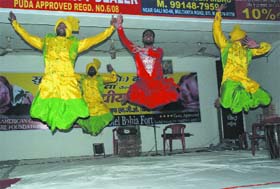 Bhangra performance in progress at the Lohri celebrations held at the gaushala in Sirki Bazar on Sunday