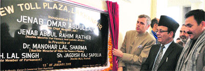 Chief Minister Omar Abdullah inaugurates a toll plaza at Lakhanpur in Kathua district on Sunday.