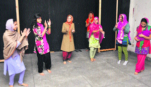 A scene from the play Kahani Hum Badlenge staged in Jammu on Sunday.