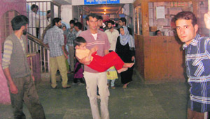 Chaos at the District Hospital, Handwara after the death of a three-year-old boy.