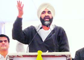 Manpreet Badal at the rally in Muktsar on Sunday