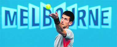 Serbias Novak Djokovic serves during a practice session ahead of the 2013 Australian Open in Melbourne on Sunday