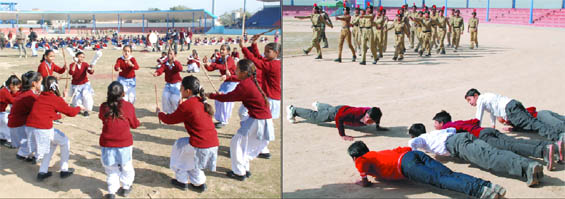 Students of Police Public School, SSD School and Rajindra College take part in the Republic Day rehearsals at the Multi-purpose Sports Stadium in Bathinda on Monday.