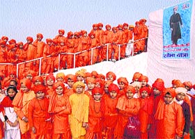 Students dressed up like Swami Vivekananda in Kurukshetra