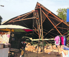 The damaged shed at the grain market in Khanna.