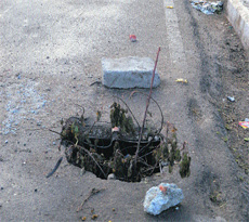 The portion of a road which caved in on the Old GT Road near Salem Tabri police station in Ludhiana. 