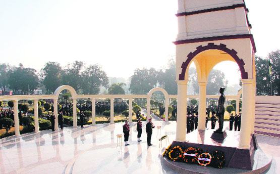 Senior Army officers at the War Memorial on the occasion of Army Day at the Indian Military Academy in Dehradun on Tuesday.