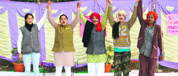 Students of Guru Dronacharya Nursing College present a skit in connection with Youth Day at Yol Cantonment on Tuesday. 