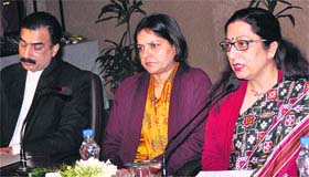 IG police Gurpreet Deo (centre) with principal Dr Atima Sharma during a seminar at KMV College in Jalandhar on Tuesday