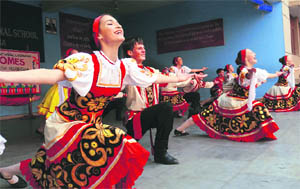 Russian students present a dance item during a student exchange programme at Ryan International School in Ludhiana on Tuesday. 