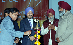 The Punjab State Inter-University Youth Festival being inaugurated at Dasmesh Girls College of Education in Badal village on Wednesday