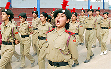 NCC cadets take part in the rehearsal for the Republic Day parade