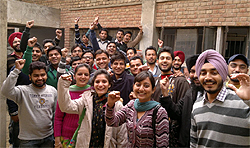 Students of Punjab Technical University Giani Zail Singh Campus in a jubiliant mood after it was announced that they would be shown their answersheets