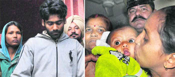 The accused in police custody; and (right) the infant with her mother at the Sector 39 police station in Chandigarh on Wednesday. 