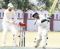 A batsman in a match at Survey Stadium in Dehradun on Wednesday. Tribune photo:Vinod Pundir
