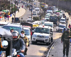 Traffic jam in Jammu on Wednesday. 