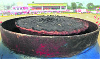 The extinguished torch durng the sports festival at Jarkhar village, near Ludhiana on Wednesday.