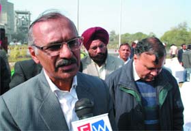 Ambala DRM PK Sanghi speaks to mediapersons during his visit to Bathinda on Thursday. Also seen in the picture is the chief commercial manager Sanjeev Garg