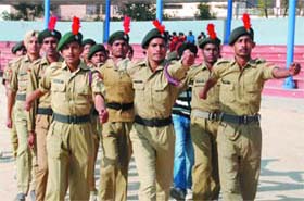 Best foot forward: NCC cadets rehearsing for the march past ahead of Republic Day function at the Multi-purpose Sports Stadium in Bathinda