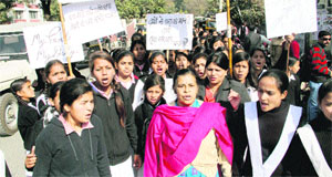 NSS volunteers take out a rally for environment conservation in Dehradun on Thursday.