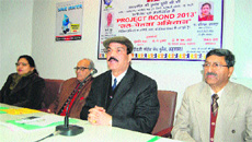 JP Shoor (2nd from right), Director of DAV Public and Aided Schools, addresses mediapersons in Amritsar on Friday.