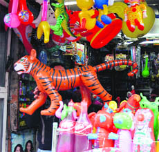 Cheap Chinese toys on sale at a city market in Ludhiana on Friday. 