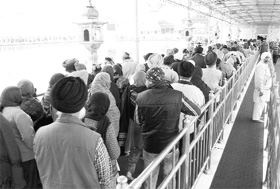 Devotees wait in a queue to pay obeisance at the Golden Temple on the birth anniversary of Guru Gobind Singh on Friday. 