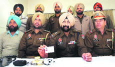 SP Bhupinder Singh Khattra briefs mediapersons at the Rajpura police station on Friday. 