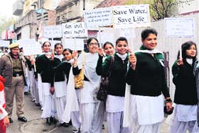 Students of several DAV institutes take out the Jal Chetna rally in Amritsar on Saturday