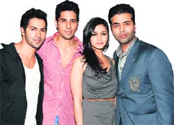 (L-R) Varun Dhawan, Siddharth Malhotra, Alia Bhatt and Karan Johar 