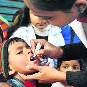 A child being administered polio drops in Amritsar on Sunday