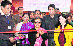 Rita Chari, president of the SBI Ladies Club, inaugurates a medical camp in Mohali