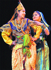Artistes present a dance item at the Tagore Theatre in Chandigarh on Sunday