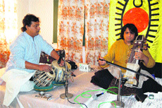 Kamal Sabri with the sarangi and Sukhmay Bannerjee on the tabla during a sarangi concert at the DRPGMC, Tanda, on Sunday. Photo: Ashok Raina