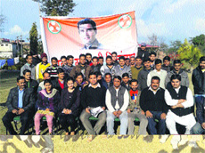 Office-bearers of the Youth Congress and NSUI at a press conference of RS Bali, vice-president, state Youth Congress, in Kangra on Sunday.
