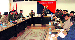Minister of Home Sajad Kitchloo at the meeting in Srinagar on Sunday