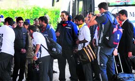 Team India players arrive for the fourth ODI in Chandigarh.