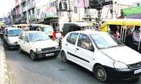 A traffic jam on the main Delhi road passing through the Rohtak city.
