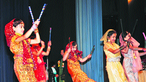 Students participate in the Annual Day function of Global Convent School in Jammu on Monday.