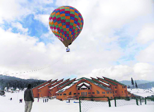 A Hot Air Balloon show On World Snow Day At Gulmarg.