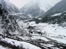 A frozen basin of the Kali river on the Nepal border in the Garbyang region. 
