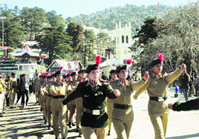 NCC cadets during a Republic Day parade rehearsal in Shimla on Tuesday. 