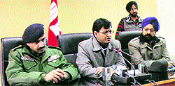 Poonch District Development Commissioner Ajeet Kumar Sahu addresses mediapersons in Poonch on Tuesday