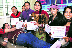 A student of the St Soldier Group of Institutions donates blood at a camp