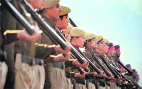 Police personnel rehearse ahead of Republic Day in Ludhiana on Wednesday