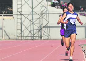 Jyoti Saini at a track event during the schools’ athletics meet in Ludhiana