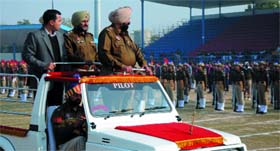 Deputy Commissioner KK Yadav and SSP Ravcharan Singh Brar inspect the guard of honour during the rehearsal in Bathinda on Thursday.