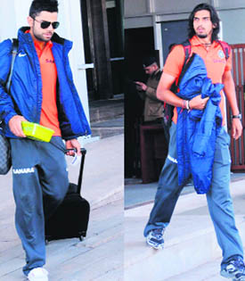 Cricketers Virat Kohli and Ishant Sharma leave Chandigarh for Dharamsala on Thursday.