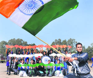 Students of Dev Samaj School, Sector 21, Chandigarh, present an item during the final rehearsal for Republic Day in Sector 17 on Thursday.