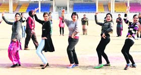 College students rehearse for the Republic Day function in Jalandhar on Thursday